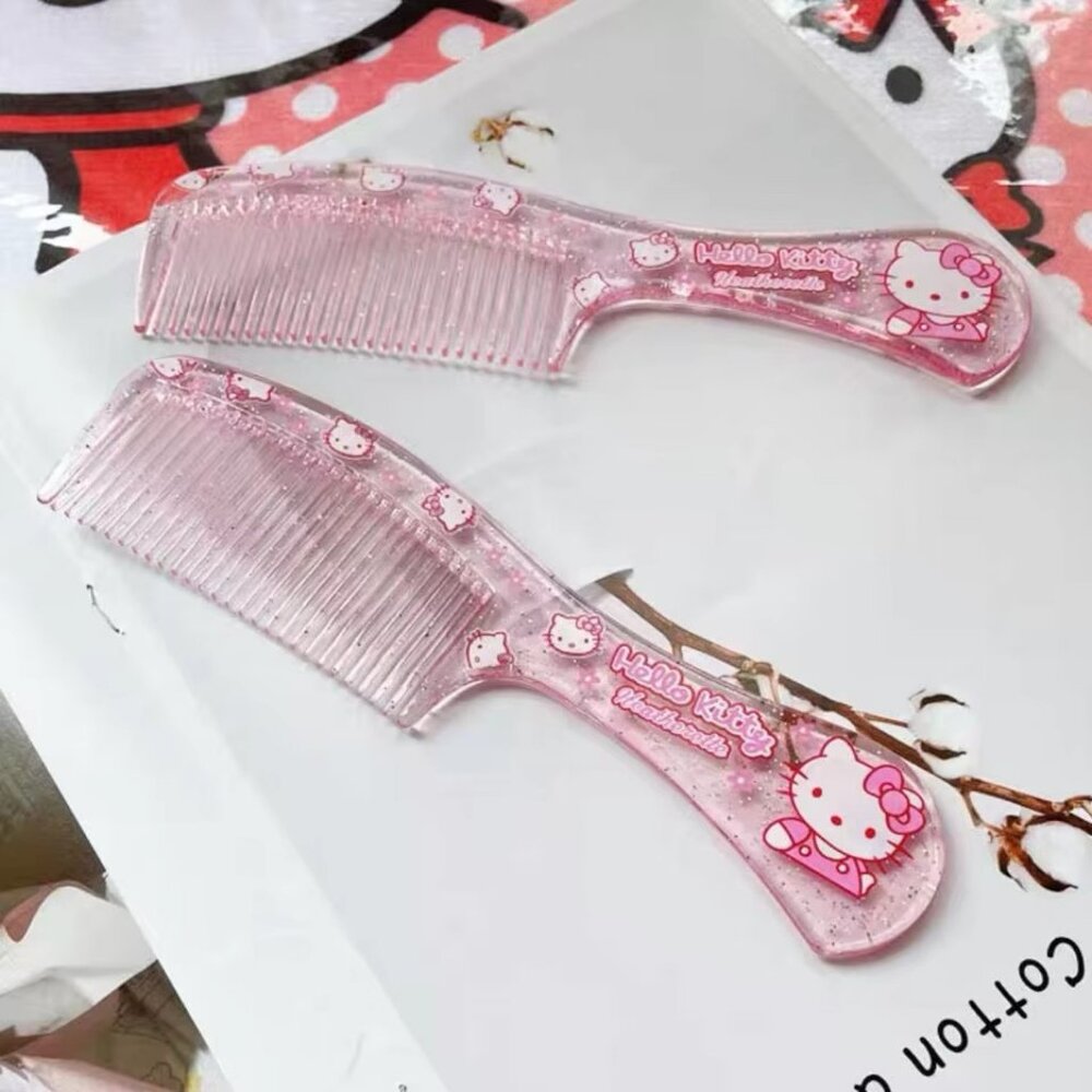 Hello Kitty Comb with Handle Clear Plastic w/ Glitter